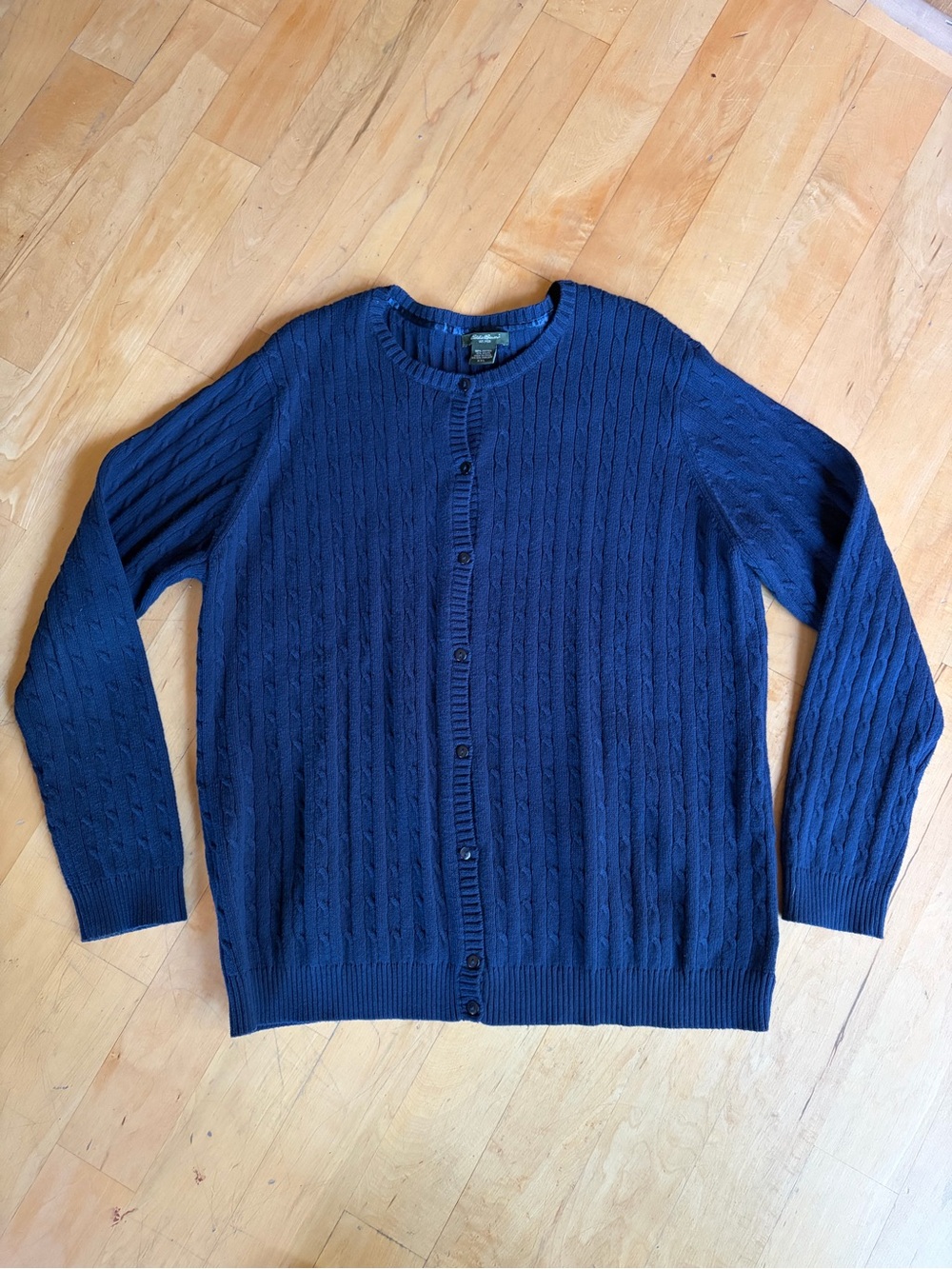 Vintage Y2K Eddie Bauer Cardigan Preppy Academia Capsule Cotton Blue Cable XXL